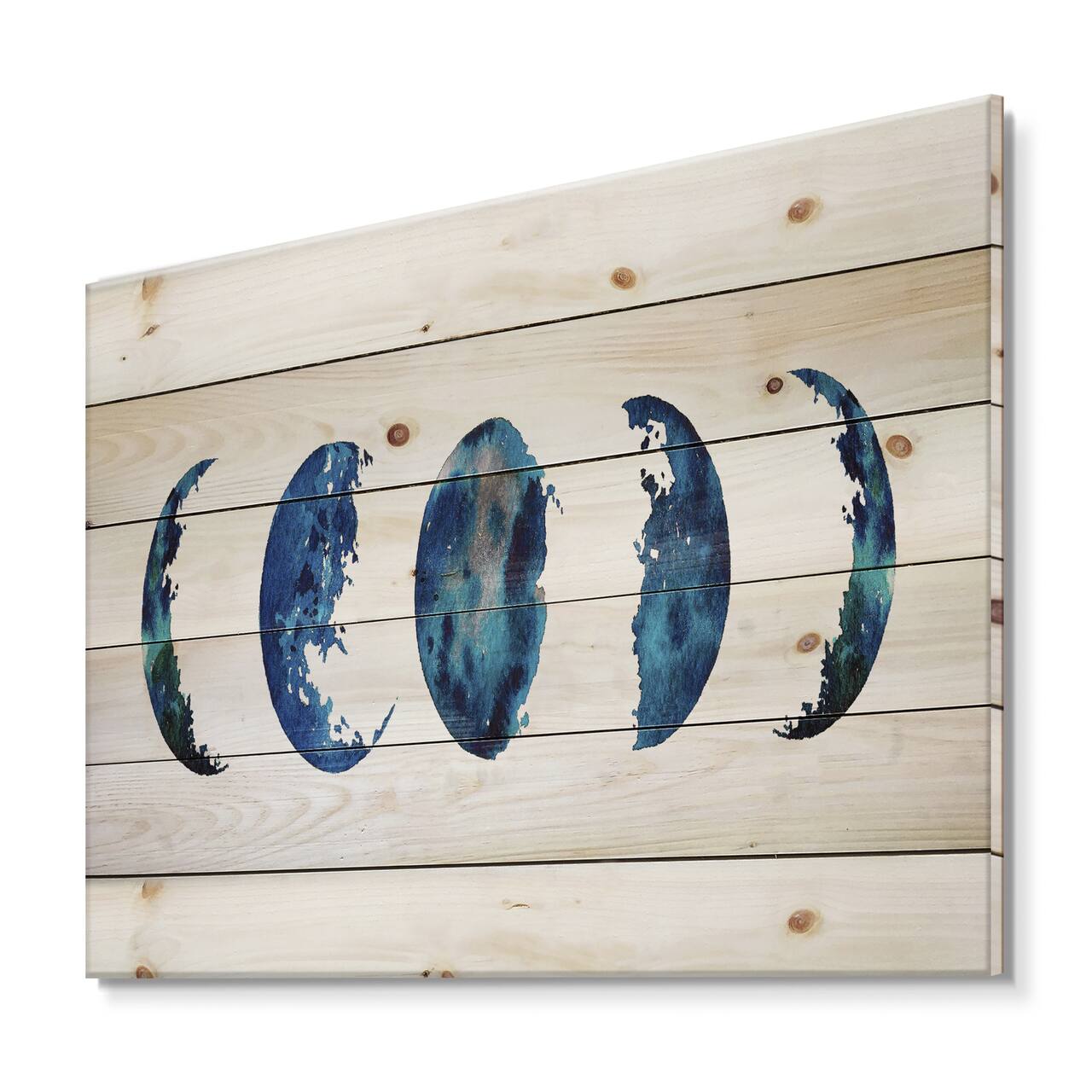 Designart - Blue Moon Phases - Bohemian & Eclectic Print on Natural Pine Wood